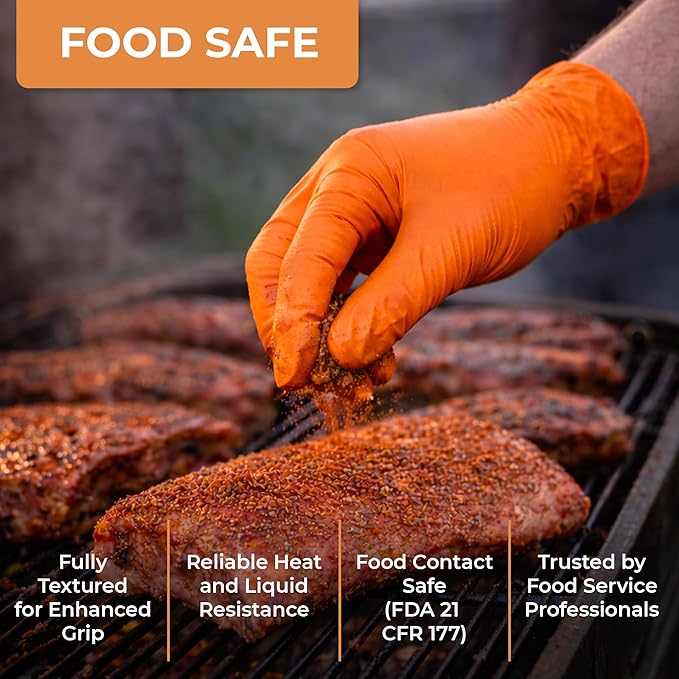 ASAP Orange Nitrile Gloves - Powder and Latex Free Disposable Gloves, Exam Gloves, Food Safe Gloves - 4 Mil