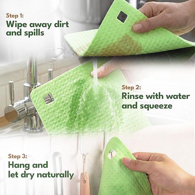 AIRNEX Natural Kitchen Cleaning Bundle - 12 Compostable Cellulose & Coconut Sponges & 10 Cellulose Swedish Dishcloths - Non-Scratch Dish Sponges & Reusable Absorbent Cleaning Cloths