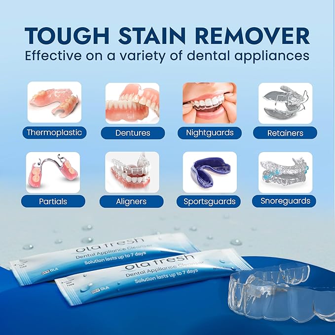 TCS Fresh Retainer Cleaner – Powder Solution for Denture, Aligner, Nightguard, Mouthguard & Retainer – Mint Essence Flavor, 24 Packets (6 Month Supply)
