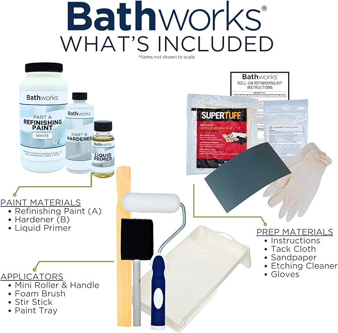Bathworks Roll-On Refinishing Kit - 22 fl oz, High Gloss White, Professional-Grade DIY Coating with Tools Included - Durable Non-Yellowing Finish for Bathtubs, Tile, Sinks & Showers