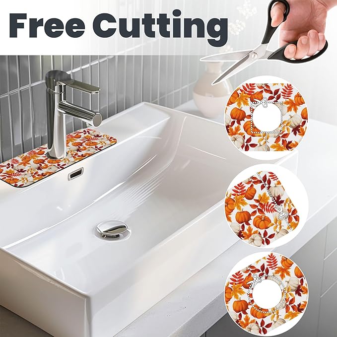 3Pcs Watercolor Pumpkin Dish Drying Mat & Kitchen Sink Splash Guard Faucet Mat For Kitchen Counter Absorbent Microfiber Dishes Pad Dish Drainer Rack Mats Fast Dry Kitchen Accessories