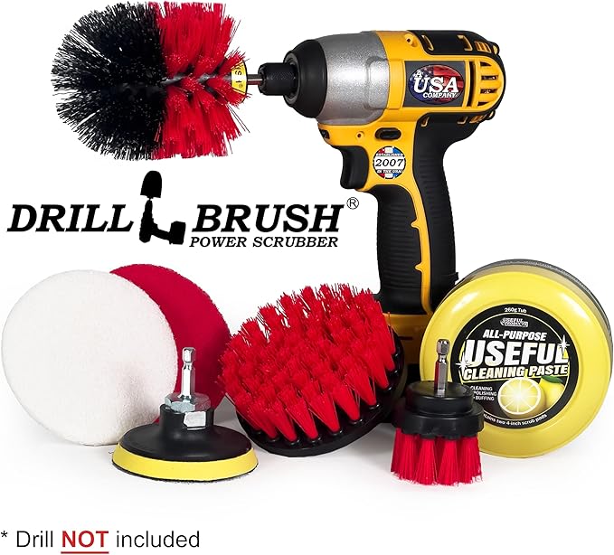 Heavy Duty Nylon Bristle Brush Cleaning Supplies with All Purpose Cleaner Paste, Lemon Lime Scented - Ideal for Deck, Patio, Home Siding, Outdoor Tile, Garage, Stainless Steel - Masonry Scrub Brush