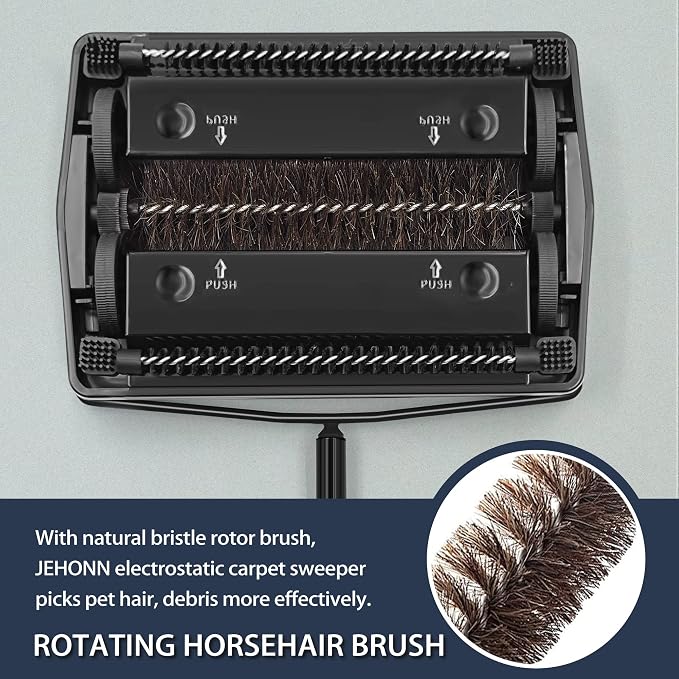 JEHONN Carpet Floor Sweeper Manual with Horsehair, Broom and Dustpan Set for Home