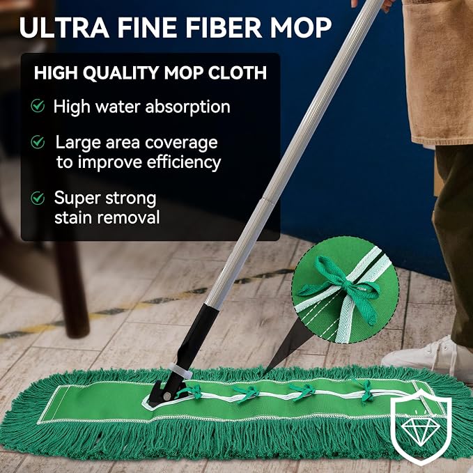 Commercial 48 Inch Dust Mop Head: Replacement Heavy Duty Sweeper and Janitorial Industrial Dust Mop Head for Floor Cleaning,Office,School,Restaurant,Hospital (Green - 48 Inch, 3 Pack)