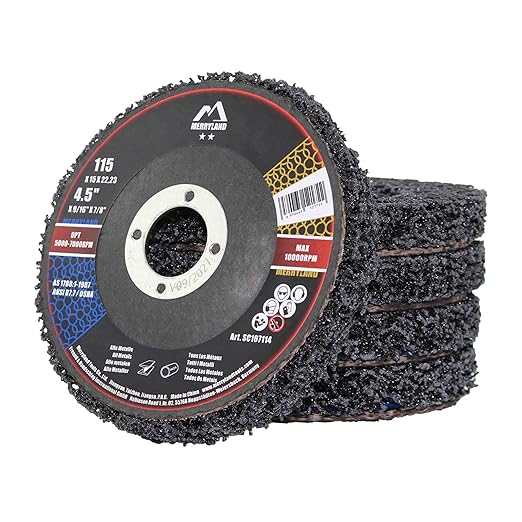 Merryland Strip Disc 4.5 inch Paint Rust Remover Disc for Angle Grinder, 4.5inch Black Strip Wheel 5 Pack, Stripping Wheel Stripper Wheel INOX Stainless Steel Iron Universal, Craft-Line SC107114-05