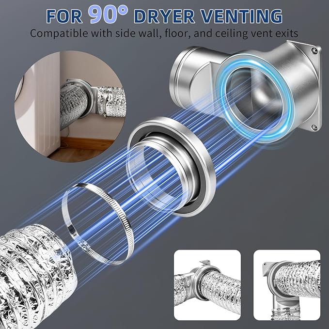 Magnetic Dryer Vent Coupling Connector Kit DV90 with Self-Aligning Magnets, Airtight Seal Easy to Clean Includes 3ft 4-Inch Hose & 2 Clamps