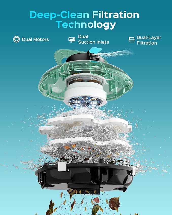 (2026 Upgrade) Cordless Pool Vacuum for Above Ground Pool, Automatic Pool Cleaner Robot Cleaning Up to 660 sq.ft, Dual-Layer Filtration, 90 Mins Runtime, Self-Parking, with Hook (Tech Green)