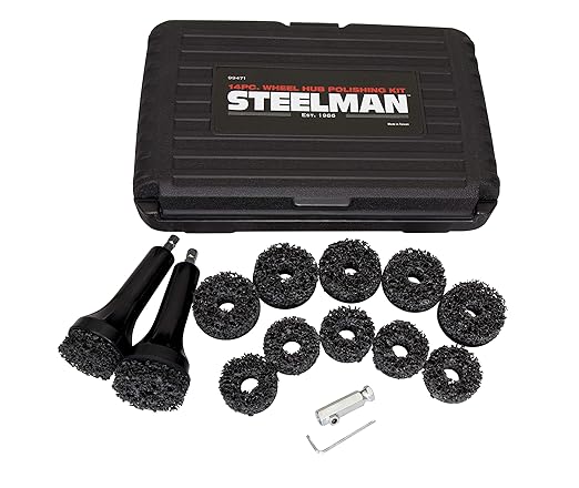 Steelman Hub and Rotor Polishing Kit with Storage Case, Nylon Pads, Fits 3/8 and 1/2-inch Drills, 1/2-inch Impact Wrenches, and Includes a 3/8-inch Adapter for Low-Speed Tire Buffer
