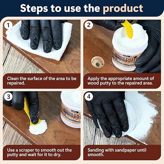 Wood Filler Wood Putty 18oz, Paintable Stainable Putty Filler, Furniture Repair Kit, Furniture Scratch Cracks Holes Repair, Water Resistant, White