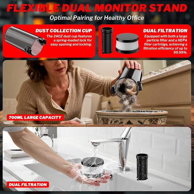 Cordless Vacuum Cleaner for Milwaukee 18V Battery, 6 in 1 Handheld Electric Vacuum Cleaner with HEPA Filter and LED Light, 46 CFM Portable Hand Vacuum for Floor, Carpet, Car (Battery Not Included)