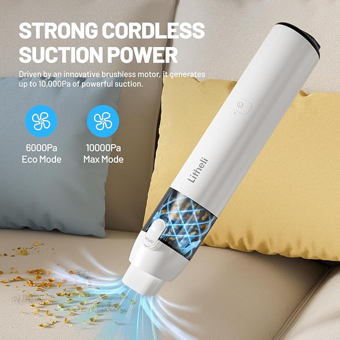 LiTHELi Handheld Vacuum Cleaner Cordless,10000Pa Suction Power with Rechargeable U Battery Ultra Lightweight Mini Car Vacuum,for Car, Home, Pet and Other Crevices, Yellow