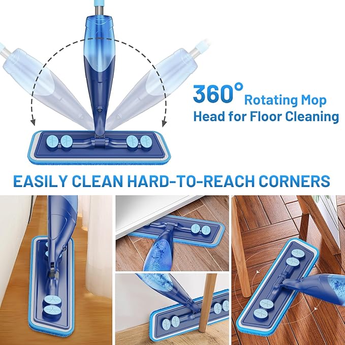 Microfiber Hardwood Floor Mop with 4 Washable Pads & 520ML Refillable Bottle Bundle