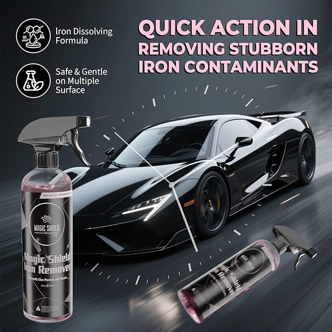 Magic Shield Iron Remover Spray for Cars 68oz – pH-Neutral Iron and Fallout Remover for Car, Motorcycle, RV & Boat | 5-Minute Reaction, Effective on Wheels & Paint | All-In-One Solution