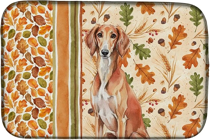 Caroline's Treasures Red Saluki Heirloom Fall Dish Drying Mat Absorbent Dish Drying Mat Pad for Kitchen Counter Dish Drainer Mat for Countertop, 14 x 21", Multicolor