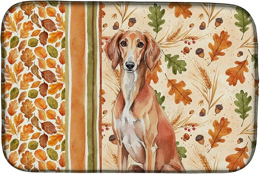 Caroline's Treasures Red Saluki Heirloom Fall Dish Drying Mat Absorbent Dish Drying Mat Pad for Kitchen Counter Dish Drainer Mat for Countertop, 14 x 21", Multicolor