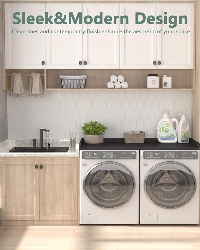 Piskyet Washer Dryer Countertop,Laundry Countertop with Edge Rails,27.5" Depth x 54" Wood Countertop for Washer and Dryer,Laundry Machine Topper for Laundry Room Organization and Storage (Black)