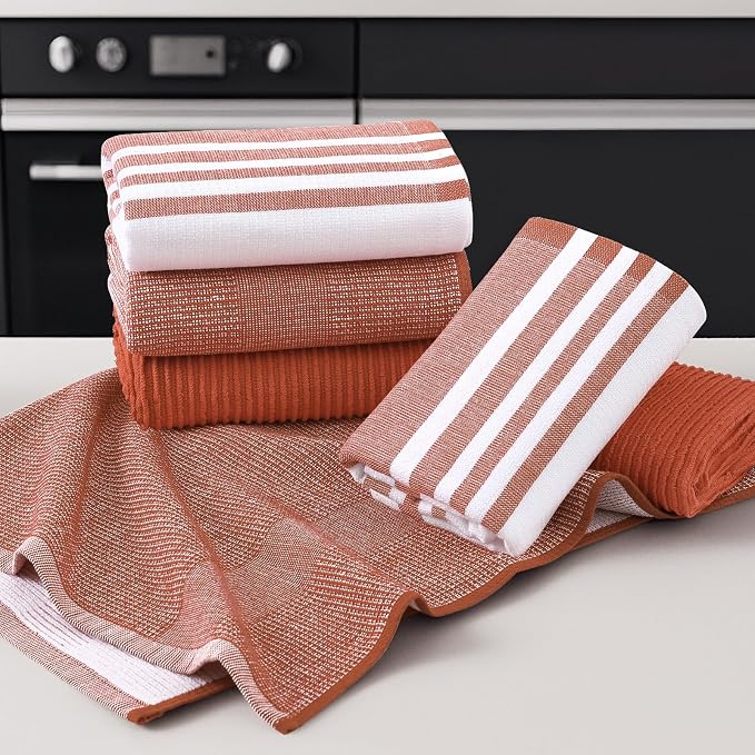 Homaxy Premium Kitchen Towels(18”x 28”, 3 Pack), Large Cotton 380 GSM Kitchen Hand Towels, Soft and Absorbent Terry Dish Towels, Multipurpose Tea Towel Set with Hanging Loop, Rust
