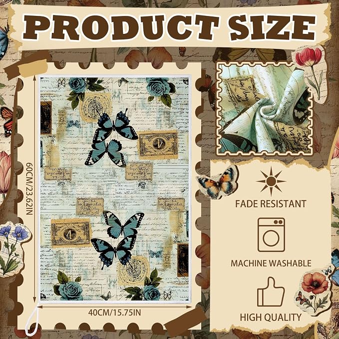 Bencailor 16 Pcs Summer Kitchen Towels Floral Butterfly Hand Dish Towels Vintage Flower Tea Dishcloths for Summer Holiday Kitchen Bathroom Home Decor Gifts, 16 x 24 Inch