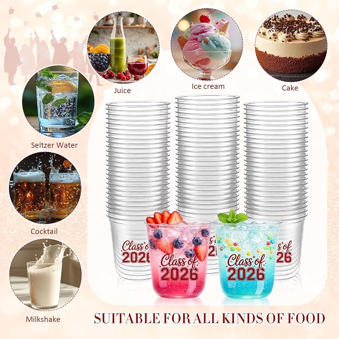 Potchen 50pcs Graduation Cups Class of 2026 12oz Clear Plastic Graduation Party Cups for 2026 Celebration Party Supplies Congrats Grad Tableware Decoration(Maroon)