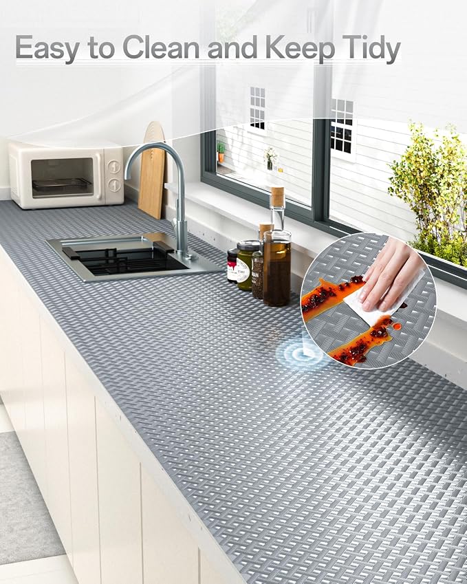 Shelf and Drawer Liner for Kitchen Cabinet, Non-Adhesive 18in x 120in Waterproof Contact Paper Refrigerator Liners Thickened Durable EVA Material Non Slip Mat for Dresser Cupboard Pantry Protector