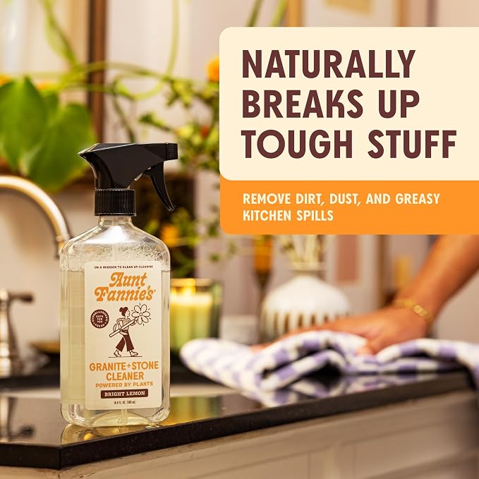 Aunt Fannie's Granite and Stone Cleaner, Plant Based Daily Countertop Spray for Granite, Stone, Marble, Soapstone, Quartz, Slate, Laminate, and other Sealed Stone, Bright Lemon Scent, Pack of 3