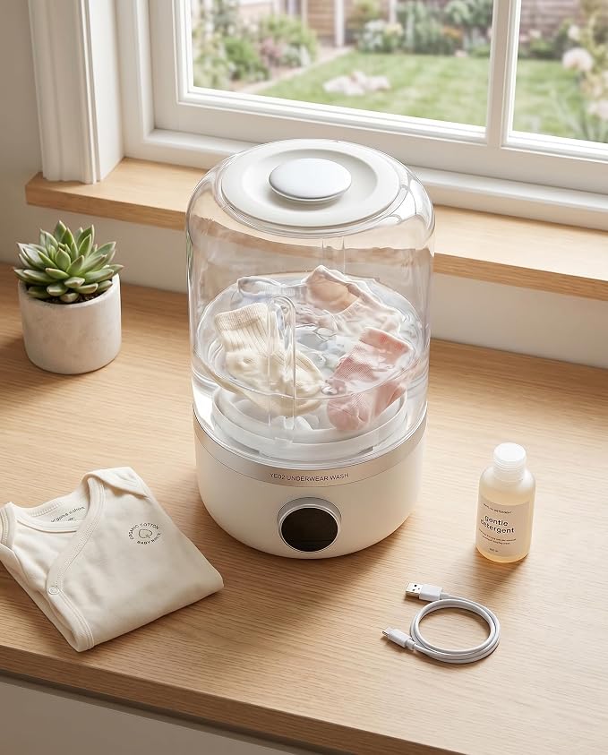 GLOGLOW Mini Washing Machine, Portable Lightweight Transparent Washing Machine 10W Quiet Rechargeable Mini Laundry Washer for Underwear Baby Clothes and Small Items