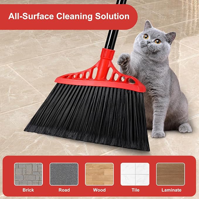 Tiumso Heavy Duty Broom Indoor Outdoor Commercial Broom, 55" Long Handle Broom with CornerReach and Microfiber Duster 5-in-1 Kit with Extendable Pole for Home Office Kitchen and High Ceilings