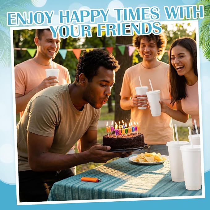 Honeydak 60 Pack Tumbler with Straw and Lid Bulk Cups for Gifts Water Bottle Iced Coffee Travel Mug Cup Reusable Plastic Tumblers for Party Birthdays 24-27 oz (White Color)