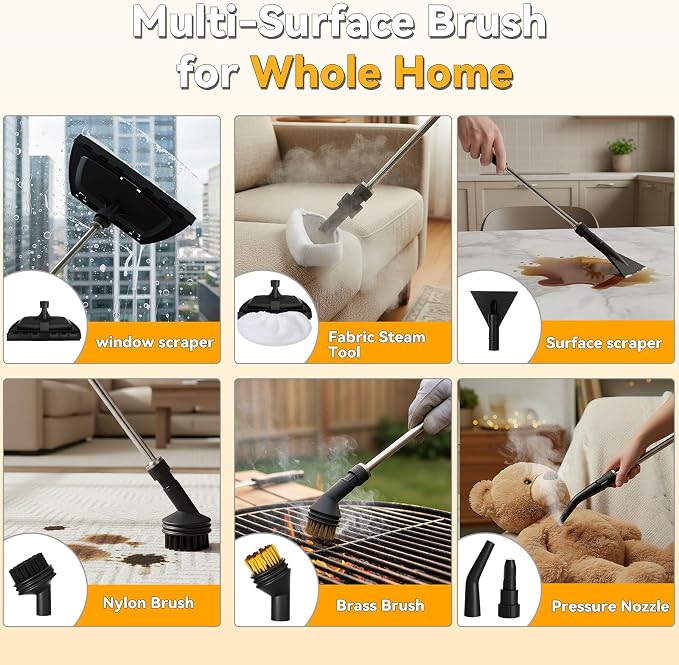 2500W Portable Handheld Steam Cleaner, 54oz Large Water Tank, 3-Level Adjustable Handle, 15s Fast Heating Steam Steamer with 20 Pcs Accessories, Plug-and-Play Design for Home Kitchen Car Cleaning