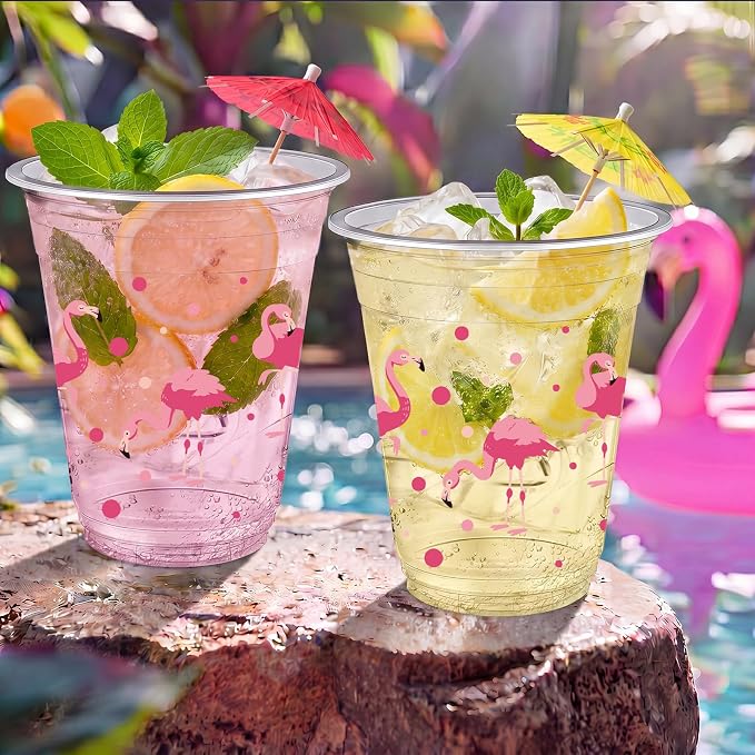 Uiifan 45 Pcs Flamingo Cups Bulk Hawaiian Luau Party Favor 16 oz Disposable Plastic Pink Flamingo Cups Summer Tropical Party Supplies for Let's Flamingle Drinking Beverage Bachelorette Bridal Shower