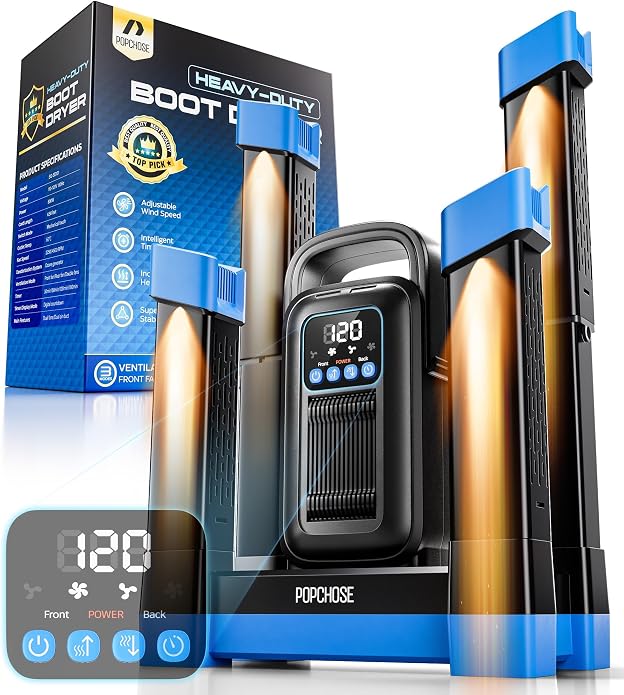 POPCHOSE Boot Dryer with Ozone Deodorizer, 1.5H Fast Drying Shoe Dryer, Silent & Adjustable Timer, Forced Heat Boot Warmer