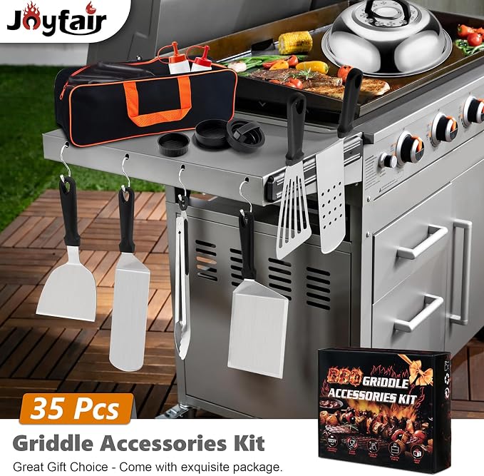 35Pcs Griddle Accessories Kit for Blackstone, Joyfair Flattop Grilling Accessory Tool Set with Stainless Steel Griddles Spatula Smash Burger Press Basting Cover Hamburger Patty Maker for Outdoor BBQ