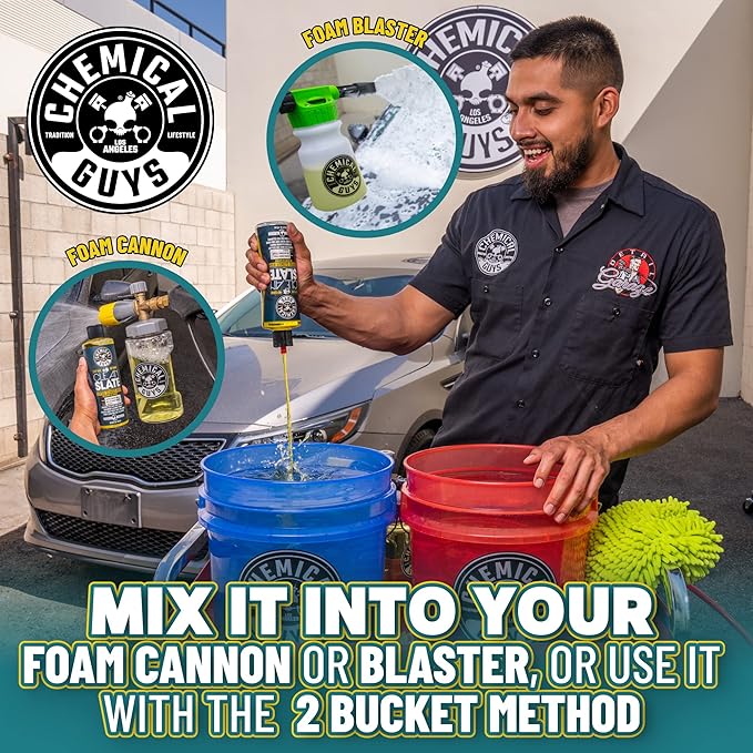 Chemical Guys CWS80364M Car Wash Starter Bundle - Clean Slate Deep Surface Cleaning Car Wash Soap, 64 oz (.5 Gallon) Citrus Scent + Chenille Wash Mitt (2 Items) Works on Cars, Trucks, SUVs, & More
