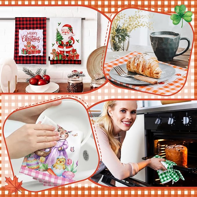 Bencailor 16 Pcs Seasonal Kitchen Towels Set for All Holidays Spring Easter Summer Hand Dish Tea Towels Bulk Absorbent Dishcloths Housewarming Gift for Cooking Kitchen Bathroom