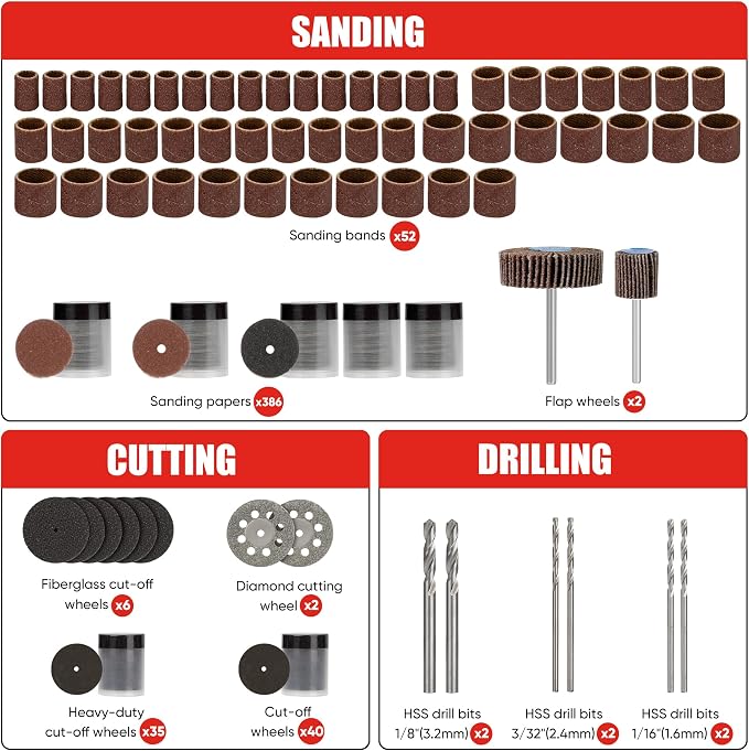 618PCS Rotary Tool Accessory Kit, Fits Dremel Rotary Tools, Universal Fitment for Polishing, Sanding, Cutting, Drilling, Engraving, Grinding with Portable Tool Storage Case (Red) Fathers Day
