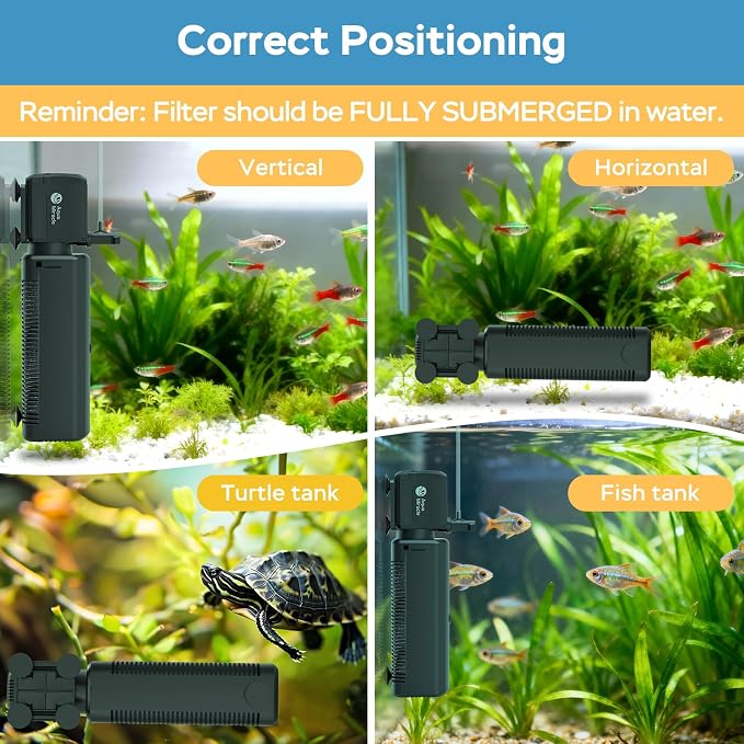AquaMiracle Fish Tank Filter with Timer & Filter Sponge, 130GPH U - V Aquarium Filter with Aeration & Rainfall Modes, Effective Turtle Filter for Green Water Control (10-30 Gal Tank)