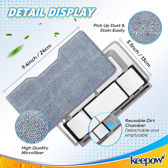 KEEPOW Reusable Mop Replacement Pads Compatible with VM252 VM200P12 VM252P10 VC205 VM190 VM200 QM250 VM250, Microfiber Mop Pads Washable Mop Pads Refills with Upgraded Design