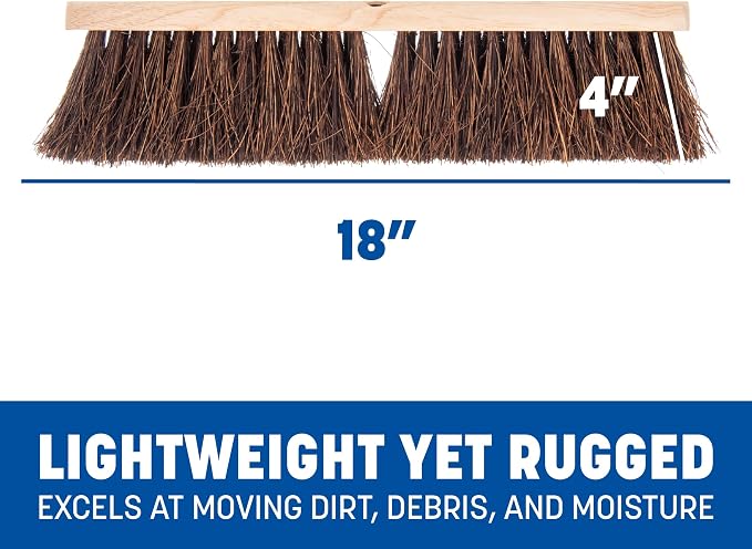 SPARTA Flo-Pac Garage Sweep with Palmyra Bristles, Heavy Duty Broom Head for Indoor and Outdoor Use on Rough Surfaces, 18" Long, 1 Count, Natural
