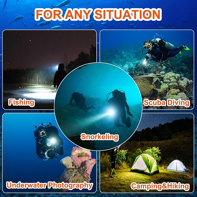 2000 Lumens Scuba Dive Light – Super Bright Diving Flashlight with 4 Modes, IP68 Waterproof USB Rechargeable Battery Underwater Torch for Scuba Diving, Snorkeling, and Underwater Exploration