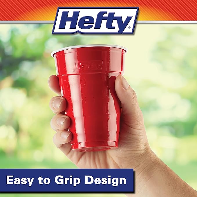 Hefty Party On Disposable Plastic Cups, Red, 18 Ounce, 8 packs of 25 Count