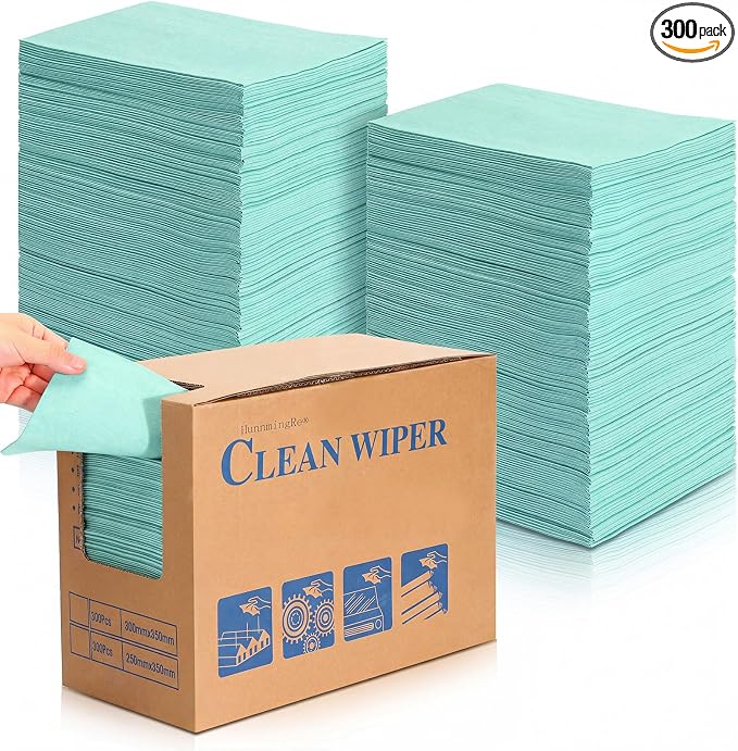 HunnmingRe 300 Sheets 9.84 x 13.78 in Disposable Shop Towels Bulk Heavy Duty Shop Towels Lint Free Paper Absorbent Anti Dissolution for Garage Car Work (Green)
