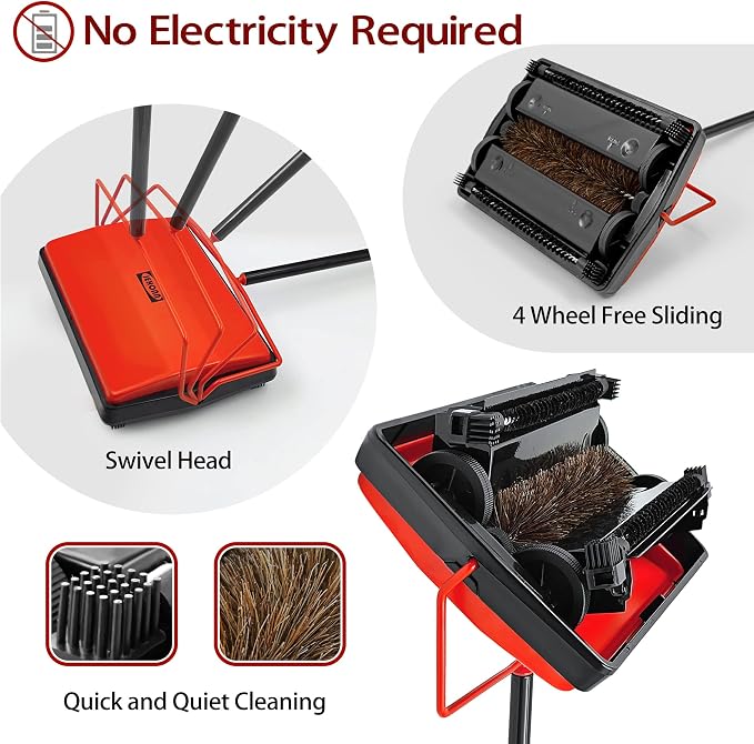 JEHONN Carpet Floor Sweeper with Horsehair, Broom and Dustpan Set for Home