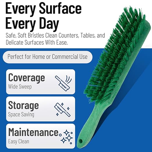SPARTA 8 Inch Soft Counter Brush with Polyester Bristles and 5 Inch Handle, Color Coded Handheld Broom for Tables Countertops and Foodservice Surfaces, 13 Inch Overall Length, Green