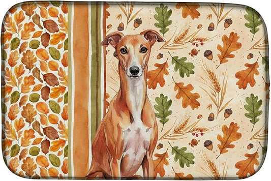 Caroline's Treasures Red Whippet Heirloom Fall Dish Drying Mat Absorbent Dish Drying Mat Pad for Kitchen Counter Dish Drainer Mat for Countertop, 14 x 21", Multicolor