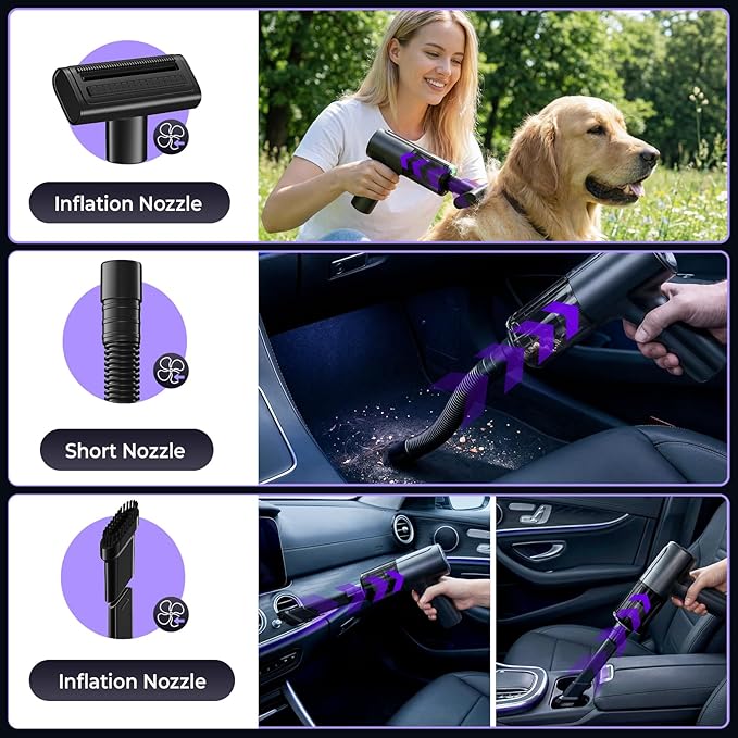20000Pa Cordless Car Vacuum, 80,000 RPM Brushless Motor Handheld Vacuum with 7-in-1 Air Duster Blower, Portable Type-C Rechargeable Cleaning Kit for Pet Hair, Home & Office, Grey