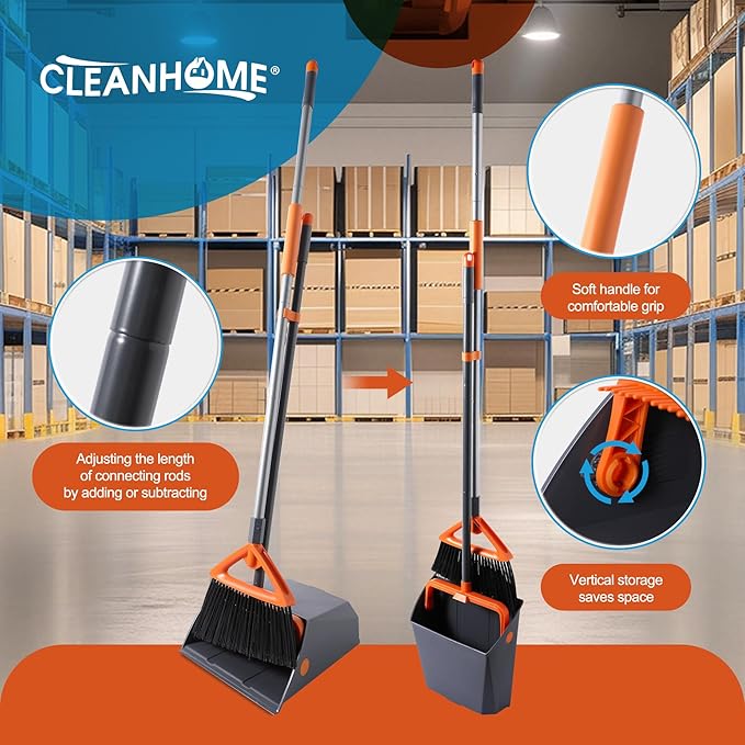 CLEANHOME 24”Push Broom Brush and Heavy Duty Outdoor Broom and Dustpan Set for Shop, Deck, Garage, Concrete,Indoor and Outdoor Sweeping