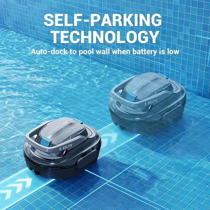 Steelite Robotic Pool Cleaner S7, Cordless Pool Vacuum for Above Ground Pool, Automatic Pool Vacuum Robot with Dual Motors, Self Parking, 120 Mins Runtime, Robotic Pool Vacuum for Leaves & Dirt