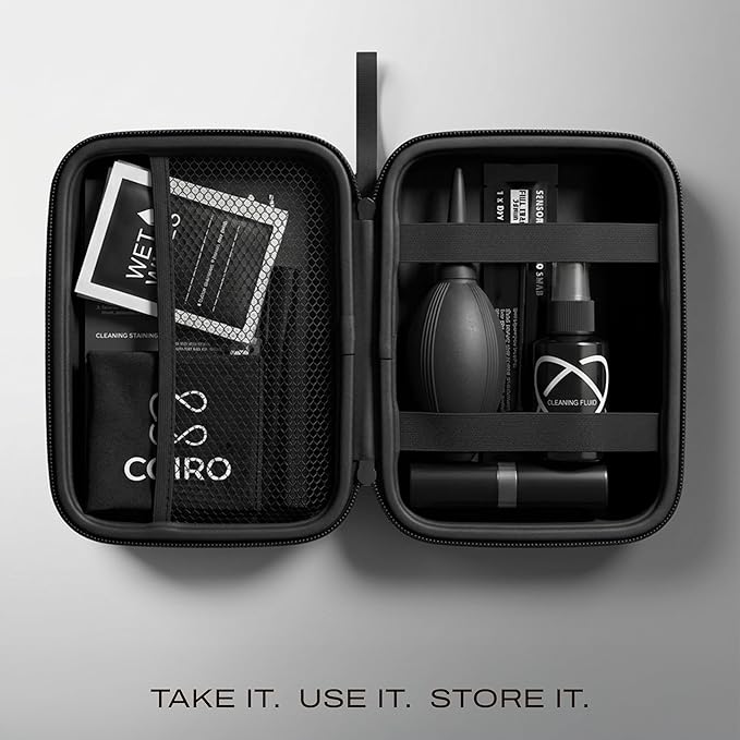 C Coiro Camera Lens Cleaning Kit 7 in 1 – Lens Pen, Air Blower, Sensor Cleaning Swabs, Lens Cleaner Spray, Wet Wipes 5 Pac, Microfiber Wipe – DSLR Mirrorless Full Frame