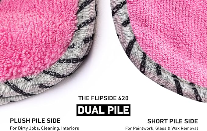All-Purpose Microfiber Towels (6 Pack) – Flipside 420 GSM, 16x16, 70/30 Blend, Long/Short Pile, Scratch-Free for Auto Car Detailing (Pink)