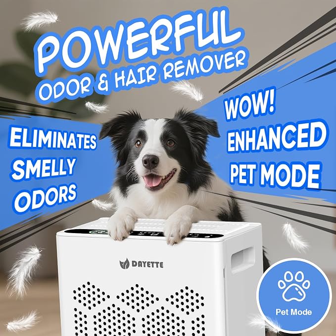 DAYETTE Air Purifiers for Home Large Room Up to 1800 Ft² with HEPA 14 Filter, Pet Air Purifier with Washable filter for Bedroom with Fragrance, Air Cleaner for Smoke Dust Pets Hair Odor, Pearl White